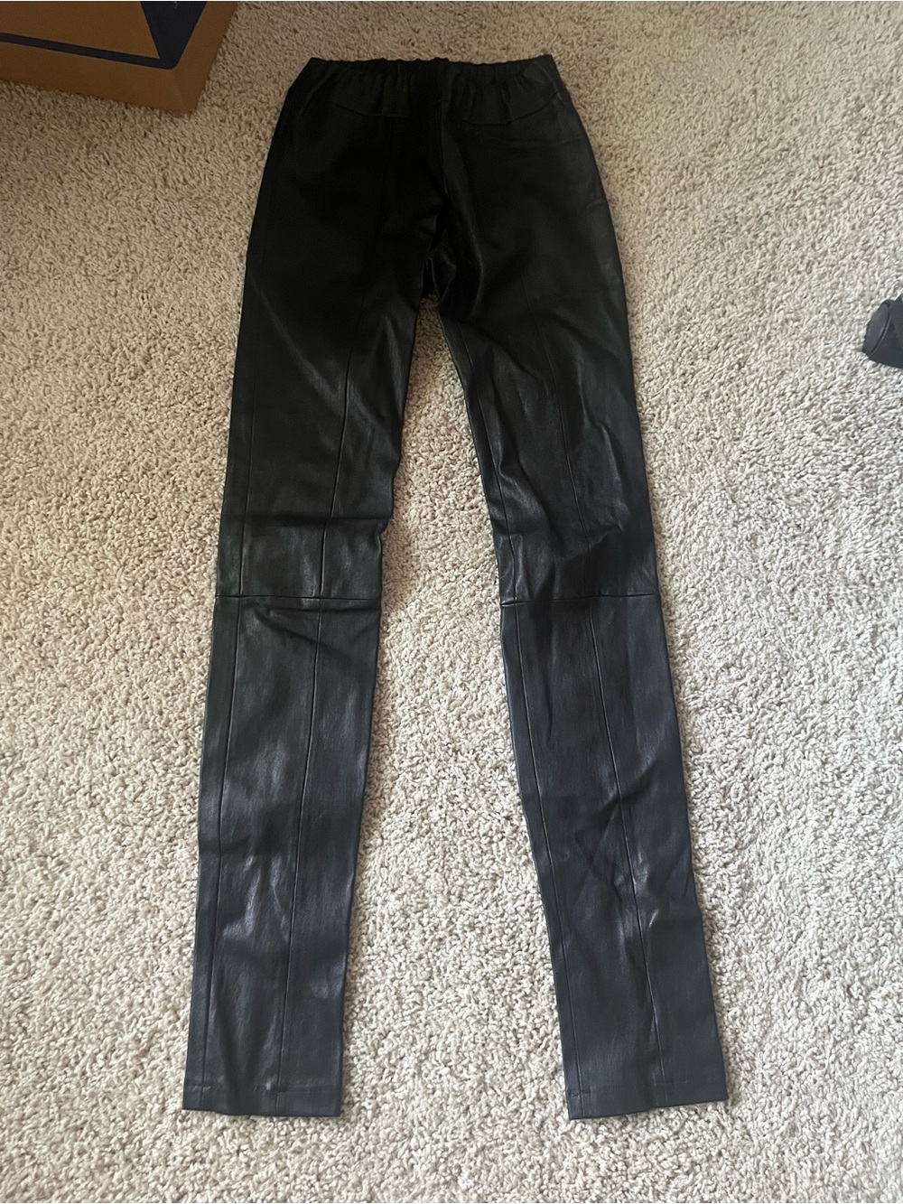 Tory Burch Black Faux Leather Leggings with Orange Logo Tag